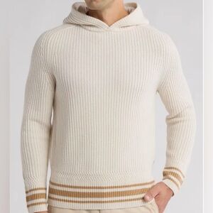 Boss Lampione Soft Virgin Wool Hooded Striped Open Wht Sweater Men’s XXL NWOT